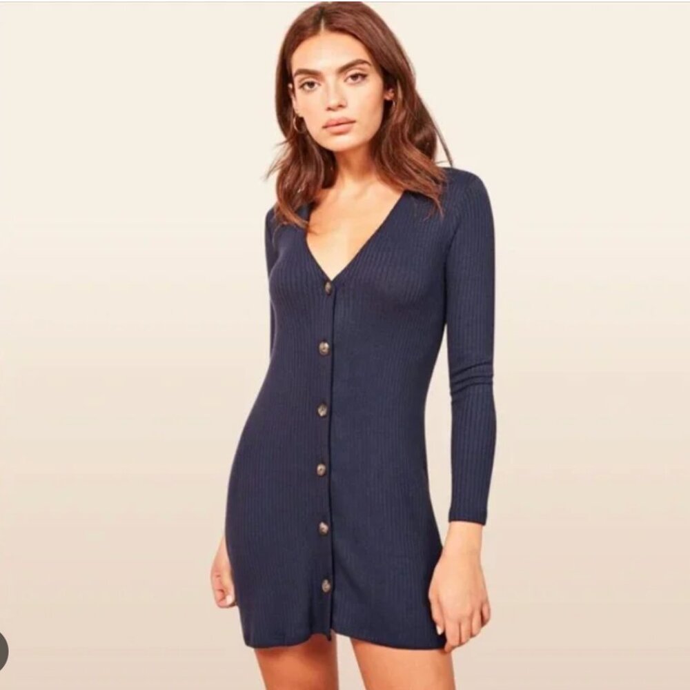 Reformation Jeans Agatha Knit Button-Down Dress in Black